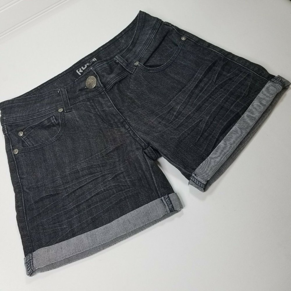 Black Denim Jean Shorts Rolled Cuff N27-0523PM
